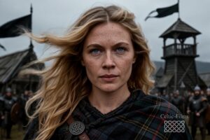 The head Celtic Druidess of one of the Orkney Islands interrogates an arrival.